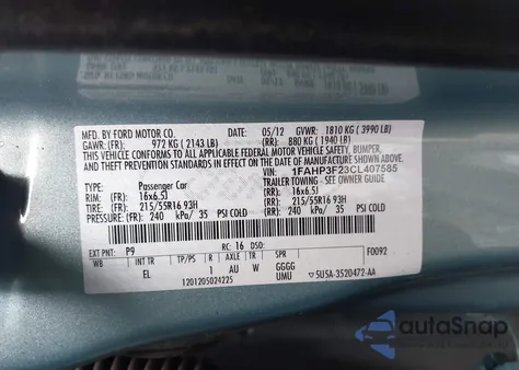 2012 Ford Focus Se из США, поврежденный, VIN 1FAHP3F23CL407585